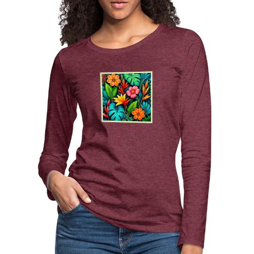 Vibrant Tropical Jungle Bloom Art - Women's Premium Slim Fit Long Sleeve T-Shirt