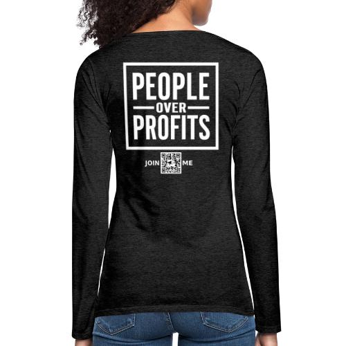 People Over Profits (white, back-facing) - Women's Premium Slim Fit Long Sleeve T-Shirt