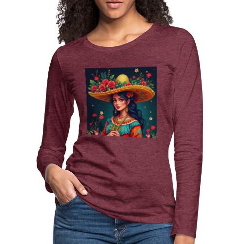 Mexican Design, Regional Mexican Charro Woman - Women's Premium Slim Fit Long Sleeve T-Shirt