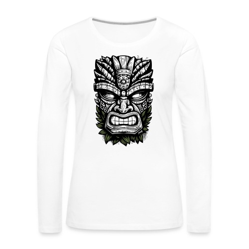 Island Vacation Tiki Mask Summer Graphic by Gnarly - Women's Premium Slim Fit Long Sleeve T-Shirt