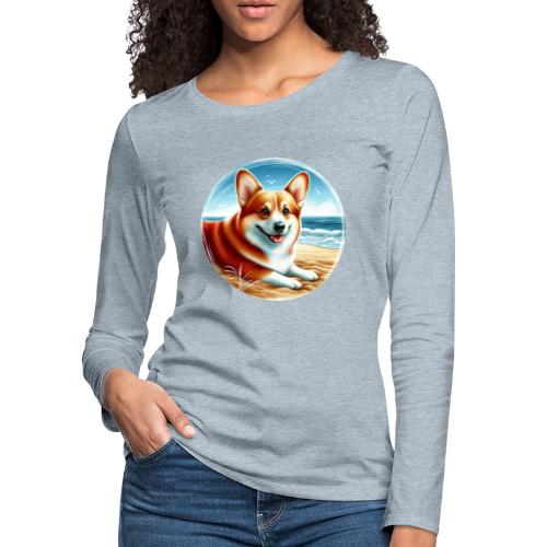 Welsh Corgi Puppy Drawing - Women's Premium Slim Fit Long Sleeve T-Shirt