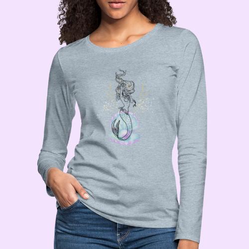 Mermaid Ocean Goddess In Shell - Fairytale Design - Women's Premium Slim Fit Long Sleeve T-Shirt