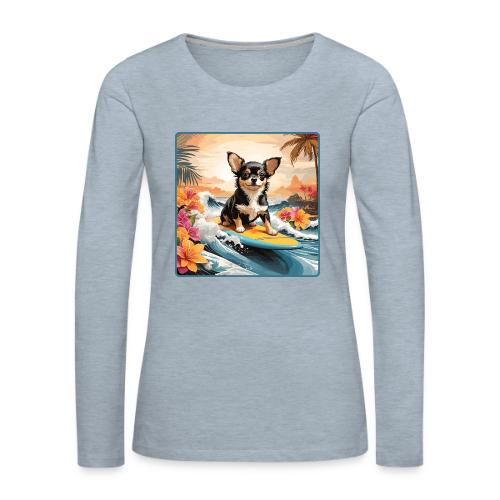 Surfing Chihuahua - Women's Premium Slim Fit Long Sleeve T-Shirt