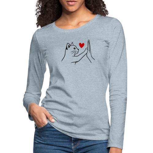 Cat Lover High-Five T-Shirt - Women's Premium Slim Fit Long Sleeve T-Shirt