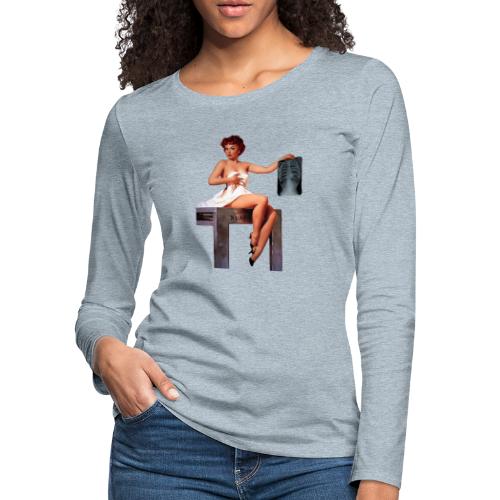 Inside Story Pinup Girl Artwork by Gil Elvgren - Women's Premium Slim Fit Long Sleeve T-Shirt