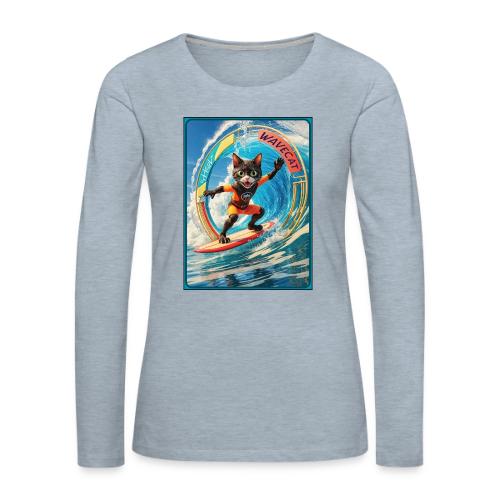 Wavecat Surfing A Wave Portal - Women's Premium Slim Fit Long Sleeve T-Shirt