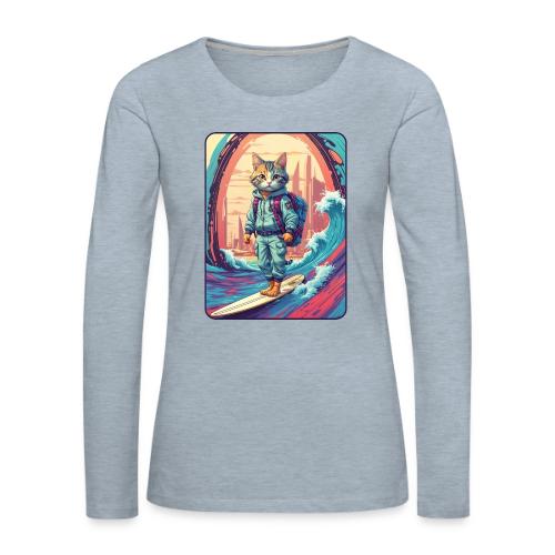 City Surf Messenger Cat - Women's Premium Slim Fit Long Sleeve T-Shirt