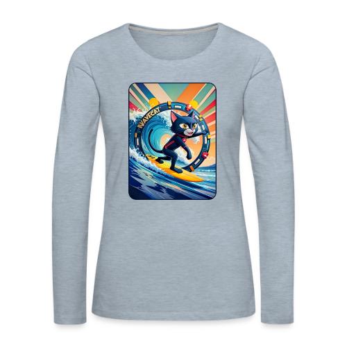 Wavecat Surfing A Rainbow Sunrise - Women's Premium Slim Fit Long Sleeve T-Shirt