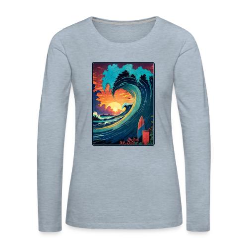 Vintage Sunrise Wave - Women's Premium Slim Fit Long Sleeve T-Shirt