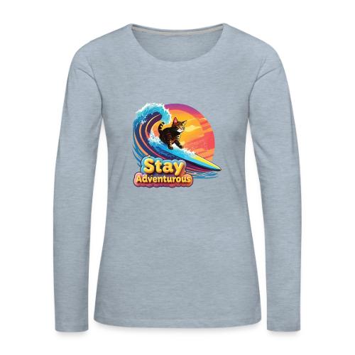 Surfing Kitten Adventure - Women's Premium Slim Fit Long Sleeve T-Shirt