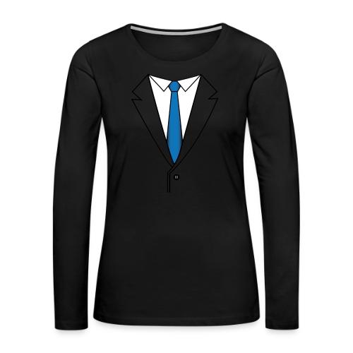 Suit with Blue Tie - Women's Premium Slim Fit Long Sleeve T-Shirt