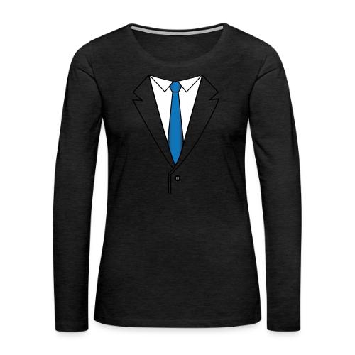 Suit with Blue Tie - Women's Premium Slim Fit Long Sleeve T-Shirt