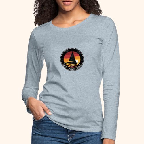 Feed Your Soul Logo Sailboat - Distressed - Women's Premium Slim Fit Long Sleeve T-Shirt