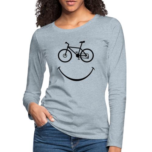 Happy Outdoor Adventure Mountain Bike Smiling Face - Women's Premium Slim Fit Long Sleeve T-Shirt
