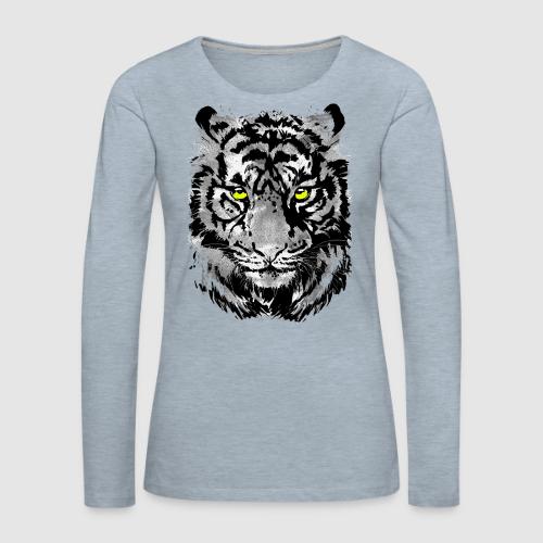 Gray Tiger Head Drawing - Black and white Tiger - Women's Premium Slim Fit Long Sleeve T-Shirt