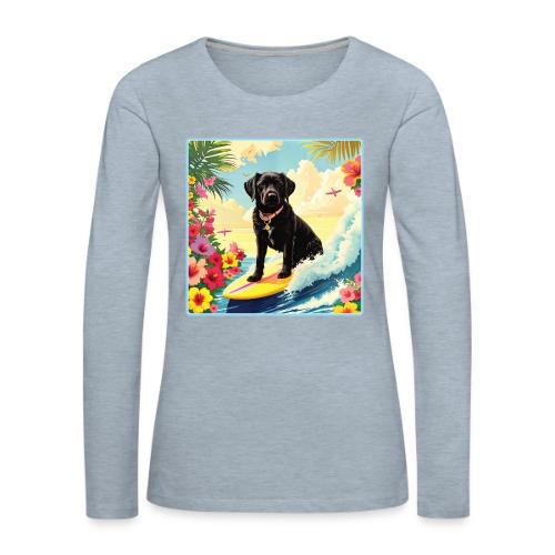 Black Labrador Retriever Surfing - Women's Premium Slim Fit Long Sleeve T-Shirt