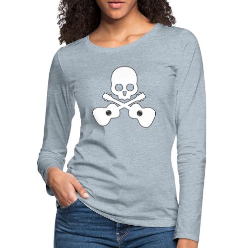 Skull & Cross Uke - White - Women's Premium Slim Fit Long Sleeve T-Shirt