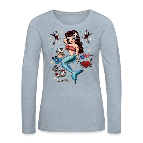 Tattoo Flash Pinup Mermaid - Women's Premium Slim Fit Long Sleeve T-Shirt