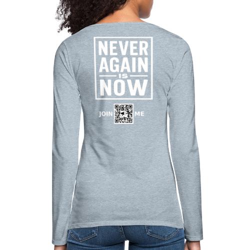 Never Again (white, back-facing) - Women's Premium Slim Fit Long Sleeve T-Shirt