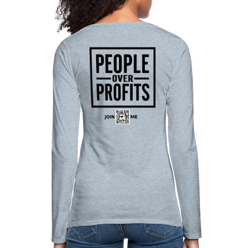 People Over Profits (black, back-facing) - Women's Premium Slim Fit Long Sleeve T-Shirt