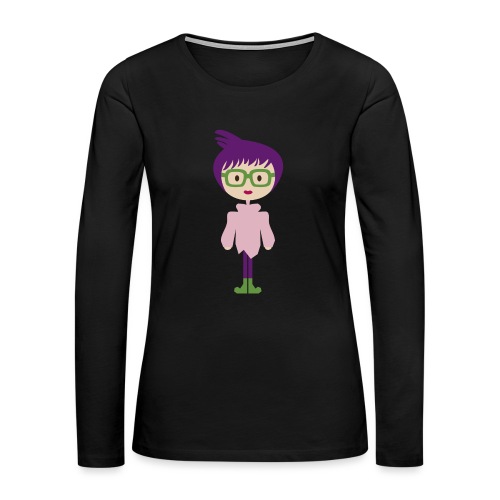 Colorful Mod Girl and Her Green Eyeglasses - Women's Premium Slim Fit Long Sleeve T-Shirt