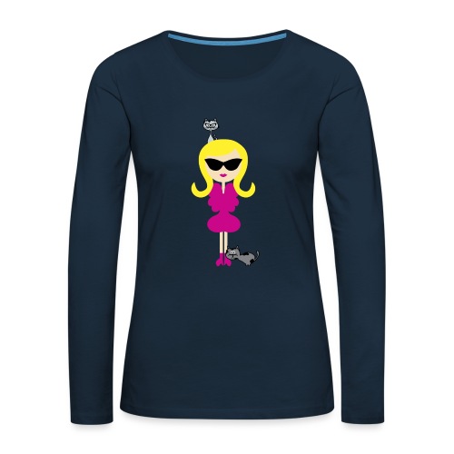 A Blonde Cutie and Her Lovely Cats - Women's Premium Slim Fit Long Sleeve T-Shirt