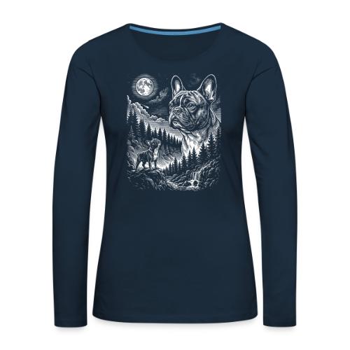 Vintage French Bulldog Moon Howling Tee - Women's Premium Slim Fit Long Sleeve T-Shirt