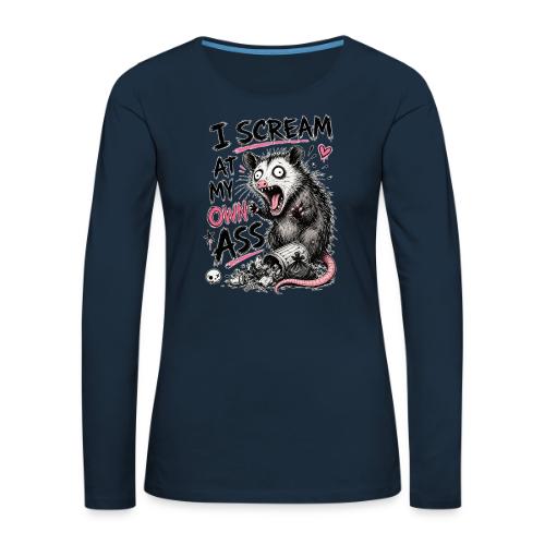 Funny Opossum Screaming Graphic Tee - Women's Premium Slim Fit Long Sleeve T-Shirt