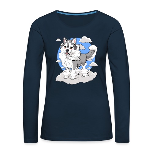 Memphis the Fluffy Land Cloud | Siberian Husky - Women's Premium Slim Fit Long Sleeve T-Shirt