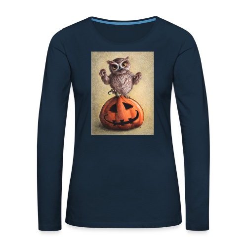 Funny Halloween Owl - Women's Premium Slim Fit Long Sleeve T-Shirt