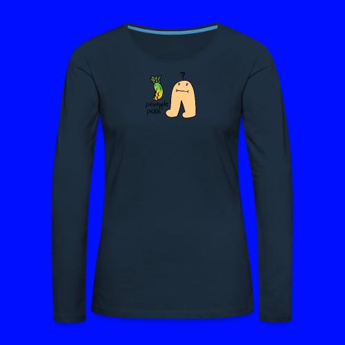 Pineapple Pickle, Black Outline (tshirts) - Women's Premium Slim Fit Long Sleeve T-Shirt