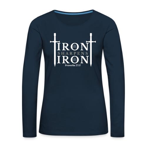 Iron Sharpens Iron - Proverbs 27:17 (White & Grey) - Women's Premium Slim Fit Long Sleeve T-Shirt