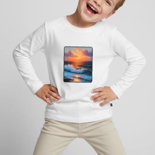 Sunset Storm Waves Oil Painting - Toddler Premium Organic Long Sleeve Shirt