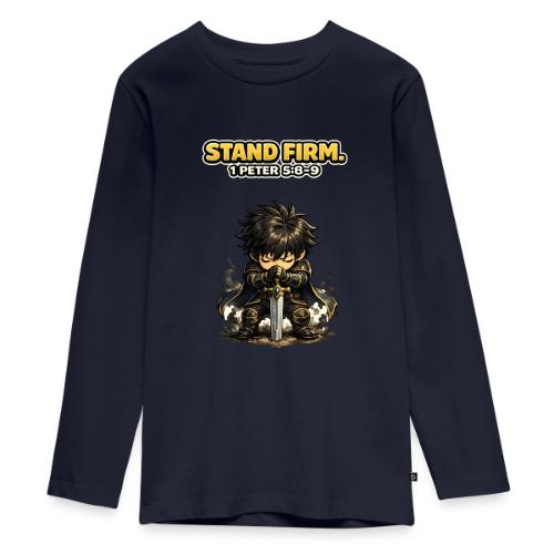 Stand Firm Chibi Warrior | 1 Peter 5:8-9 - Kids' Premium Long Sleeve T-Shirt
