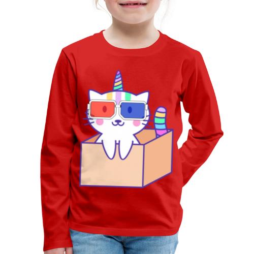 Unicorn cat with 3D glasses doing Vision Therapy! - Kids' Premium Long Sleeve T-Shirt