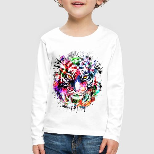 Colorful Tiger Head Portrait Drawing - Kids' Premium Long Sleeve T-Shirt
