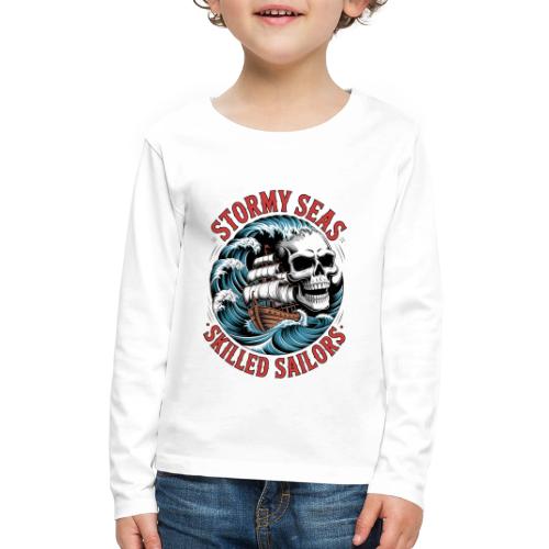 Stormy Seas Skull Pirate Ship Nautical Ocean Waves - Kids' Premium Long Sleeve T-Shirt