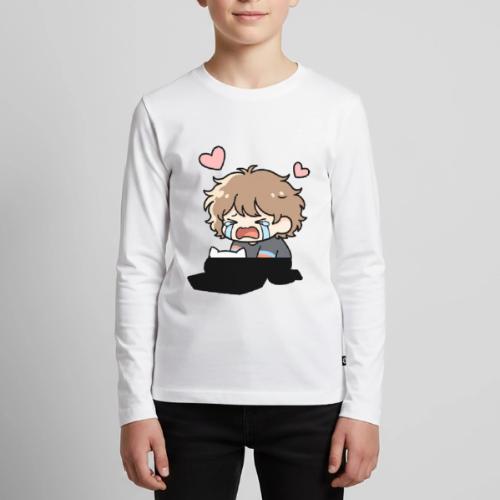 Crying Chibi Boy with Stray Cat - Kids' Premium Long Sleeve T-Shirt