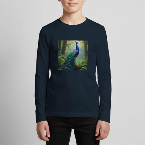 Majestic Peacock in Enchanted Forest - Kids' Premium Long Sleeve T-Shirt