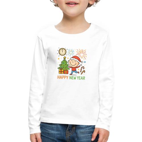 Cute Happy New Year Cartoon Kid Celebration Art - Kids' Premium Long Sleeve T-Shirt