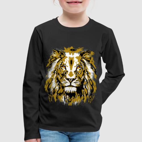 Grunge Lion Head Portrait Drawing - Vintage Lion - Kids' Premium Long Sleeve T-Shirt