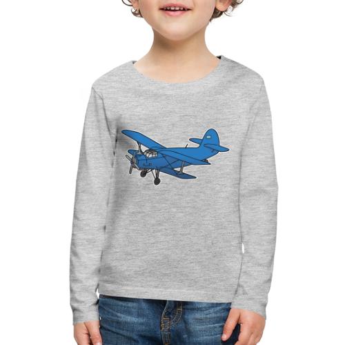 Blue biplane, propeller-driven airplane, aircraft - Kids' Premium Long Sleeve T-Shirt