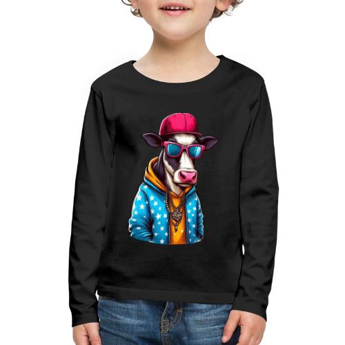 Gangster Cow Wearing a Cap - Kids' Premium Long Sleeve T-Shirt