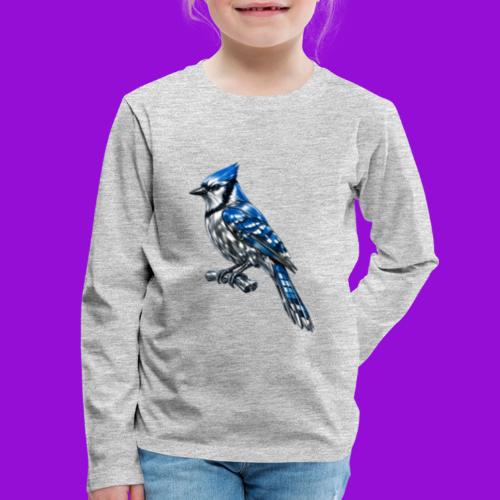 Silver Blue Jay on Perch + Flight Stages 2-print - Kids' Premium Long Sleeve T-Shirt
