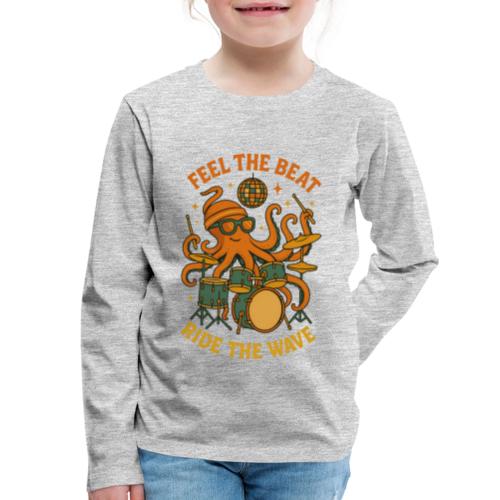 Feel the Beat Octopus Drummer Retro 70s t-shirt - Kids' Premium Long Sleeve T-Shirt