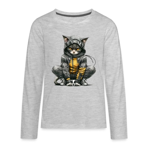 Futuristic Feline Graphic Novel Cyberpunk Cat - Kids' Premium Long Sleeve T-Shirt