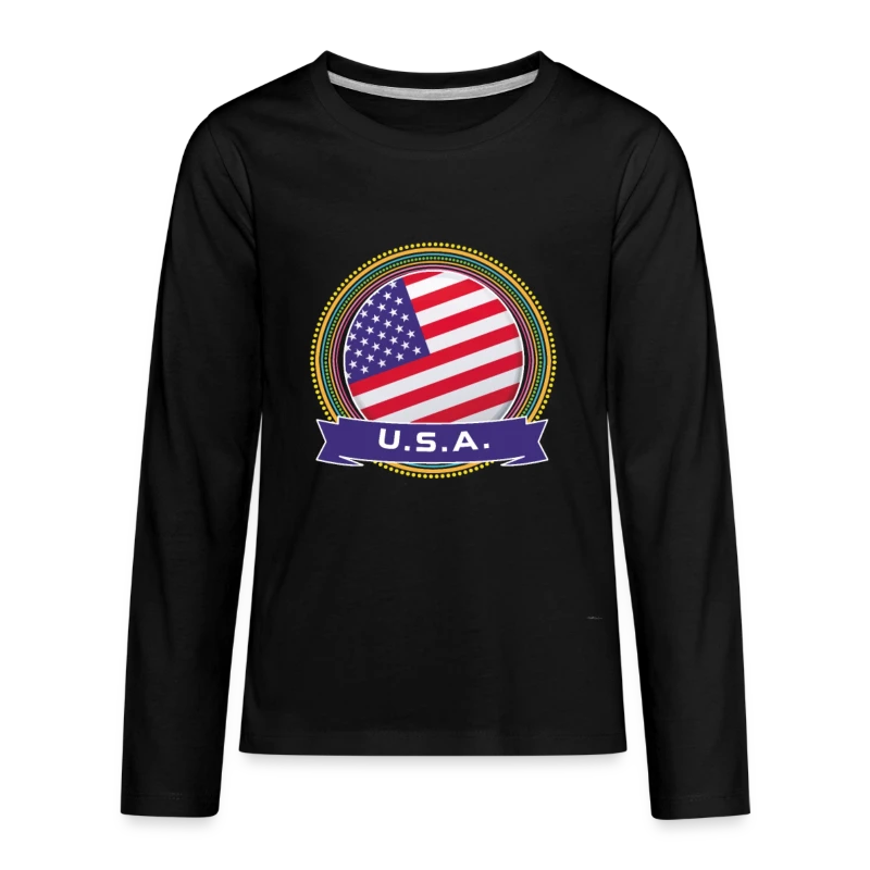 U.S.A. Happy Holi Color Framed U.S.A. Flag Banner - Kids' Premium Long Sleeve T-Shirt