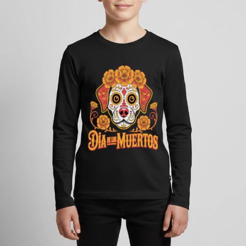 Dia De Los Muertos Dog Skull Flowers - Kids' Premium Long Sleeve T-Shirt