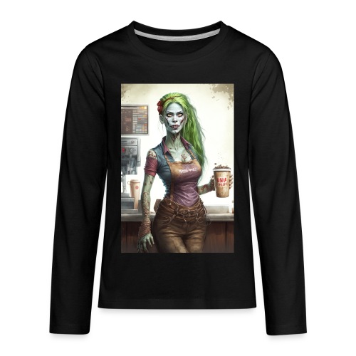 Zombie Coffee Barista Girl 01A: Z In Everyday Life - Kids' Premium Long Sleeve T-Shirt
