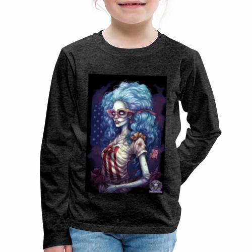 Patriotic Undead Zombie Caricature Girl #1C - Kids' Premium Long Sleeve T-Shirt